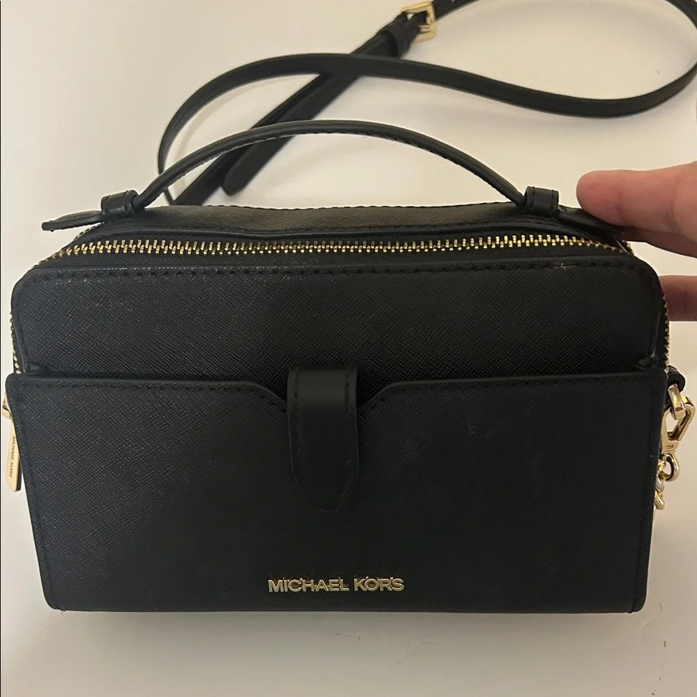 Michael Kors Black Leather Crossbody with Gold Hardware - Picture 2 of 10